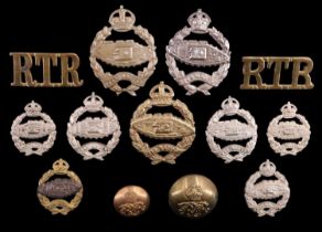 Pre-1953 Royal Tank Regiment cap and collar badges with buttons and shoulder titles