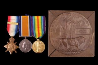 A 1914 Star with clasp, British War and Victory Medals with Memorial Plaque to 963 Cpl Walter