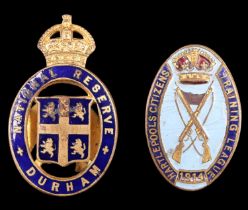 1914 Hartlepool Citizens' Training League and Durham National Reserve enamelled lapel badges