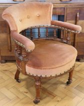 A Victorian upholstered oak tub armchair, 84 cm