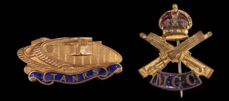 Great War "Tanks" and Machine Gun Corps sweetheart brooches / lapel badges