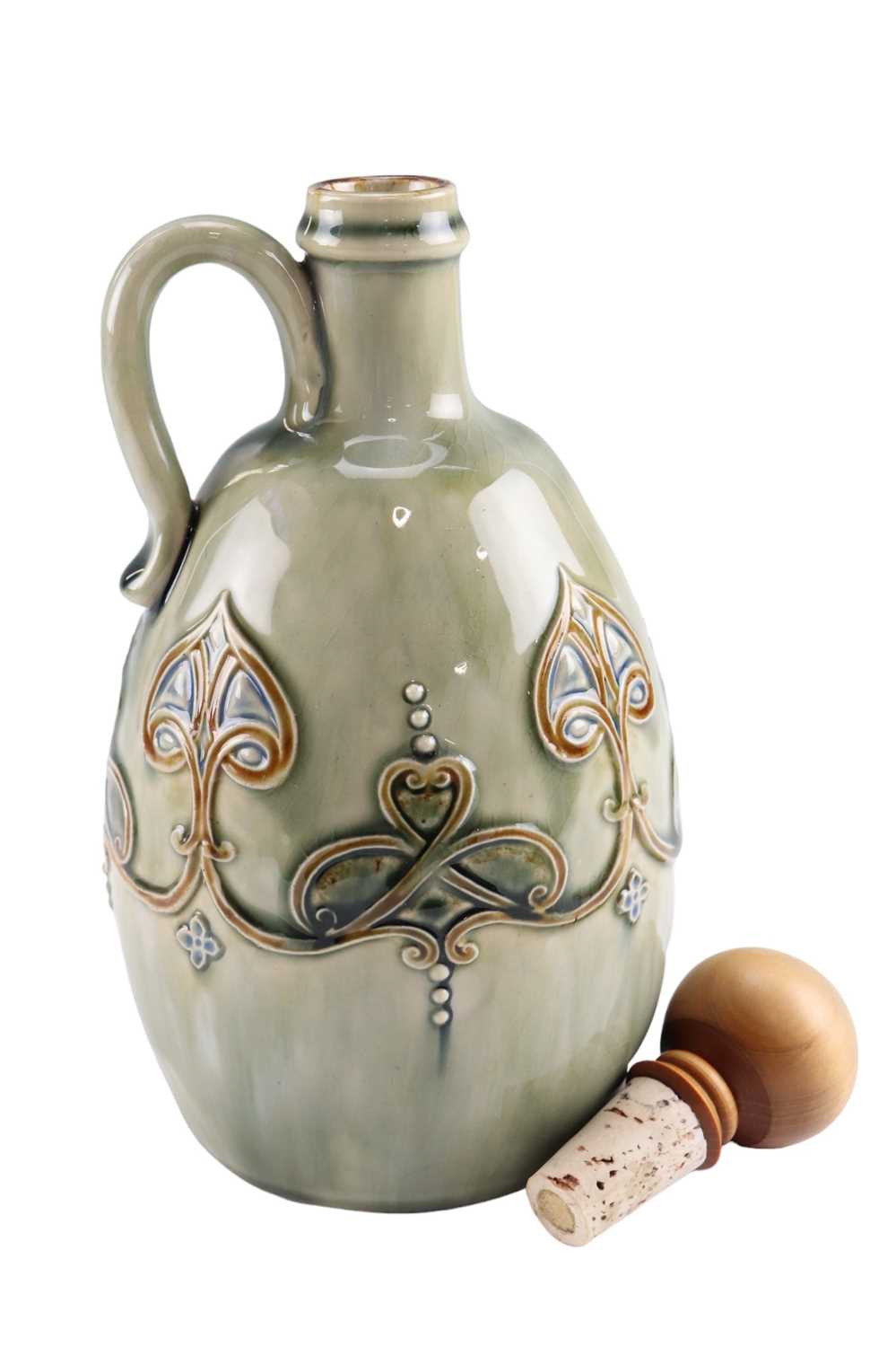 An early 20th Century Royal Doulton glazed earthenware flagon with later turned wood stopper, base - Image 2 of 3