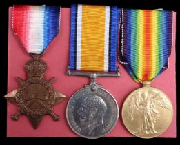 A 1914-15 Star, British War and Victory Medals to 18433 Pte H H Lee, Border Regiment