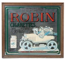 A reproduction Ogden's Robin Cigarettes transfer printed advertisement mirror, in moulded frame,