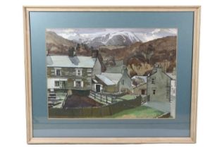 Henry Nicholas Almond (1913-2000). "Elterwater Village", a wintry prospect of the Lake District
