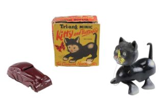 A 1950s-1960s boxed Triang Minic Kitty and Butterfly clockwork kitten toy together with a tinplate