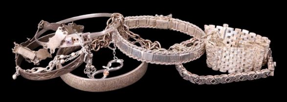 11 various silver and white metal bracelets and bangles, including amethyst and marcasite set, and a