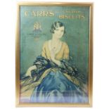 A 1920s advertisement board for Carr's of Carlisle English Biscuits depicting a stylish young