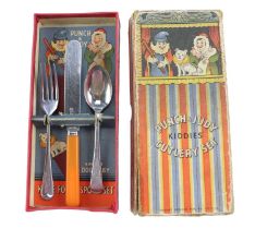 A 1950s Punch & Judy Kiddies' cutlery set in original cardboard carton, 9 cm x 20 cm x 3 cm