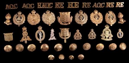 Royal Engineers, Army Ordnance Corps, RAOC, Pioneer Corps and Royal Signals cap and other badges and