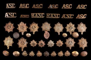Army Service Corps and RASC cap and collar badges, shoulder titles and buttons