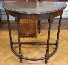 A George V oak demi-lune side / pier table, 77 x 38 x 71 cm