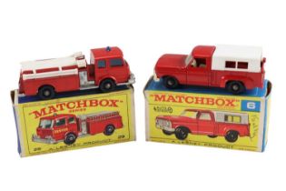 A boxed diecast Matchbox Series 6 Ford Pick-up together with a similar Series 29 Fire Pumper Truck