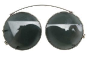 A set of 1940s clip-on spectacles sun shades.