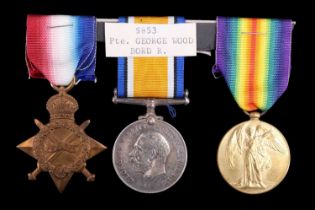 A 1914-15 Star, British War and Victory Medals to 9853 Pte G Wood, Border Regiment