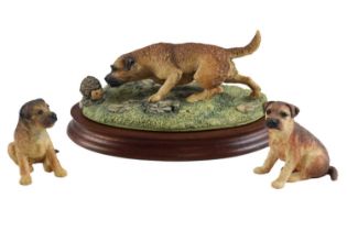 Three Border Fine Arts figurines of Border Terriers, tallest 10 cm