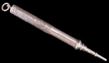 A late 19th / early 20th Century white-metal fob propelling pencil, the case decorated with engraved