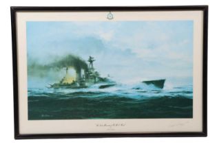 After Robert Taylor, "The Last Moments of HMS Hood", print, bearing the autograph signature of