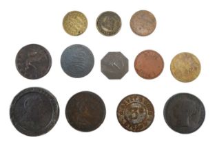 A 1797 "cartwheel" twopenny coin, an 1806 Soho Mint penny and a 1799 halfpenny together with