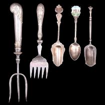 An early 20th Century silver-handled sardine fork, a Durham Cathedral souvenir teaspoon and two