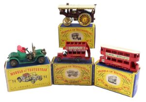 Four boxed Models of Yesteryear diecast vehicles comprising a Y-2 1911 Renault, Y-3 Tramcar, 2 "B"