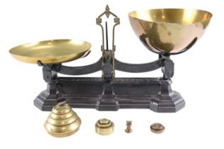 A set of W & T Avery kitchen scales and weights