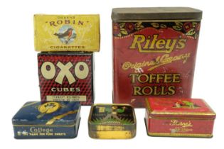A small quantity of tinplate and other advertising boxes including OXO Cubes, Thorne's Toffee,