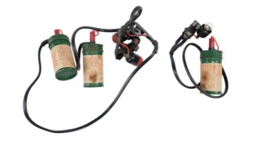 Three Second World War Easco lifejacket survival lamps