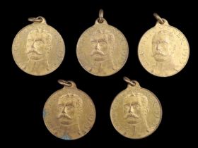 Five Great War 1915 Earl Kitchener "To Arms Ye Sons of Britain" recruitment medallions