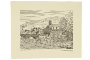 Alfred Wainwright (1907-1991) “Muker”, a charming study of the Yorkshire village with the River