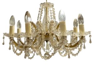 A late 20th Century eight branch crystal chandelier, 56 x 39 cm to top of suspension ring (87 cm