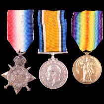 A 1914-15 Star, British War and Victory Medals to 3655 Pte E Harrod, Hertfordshire Regiment