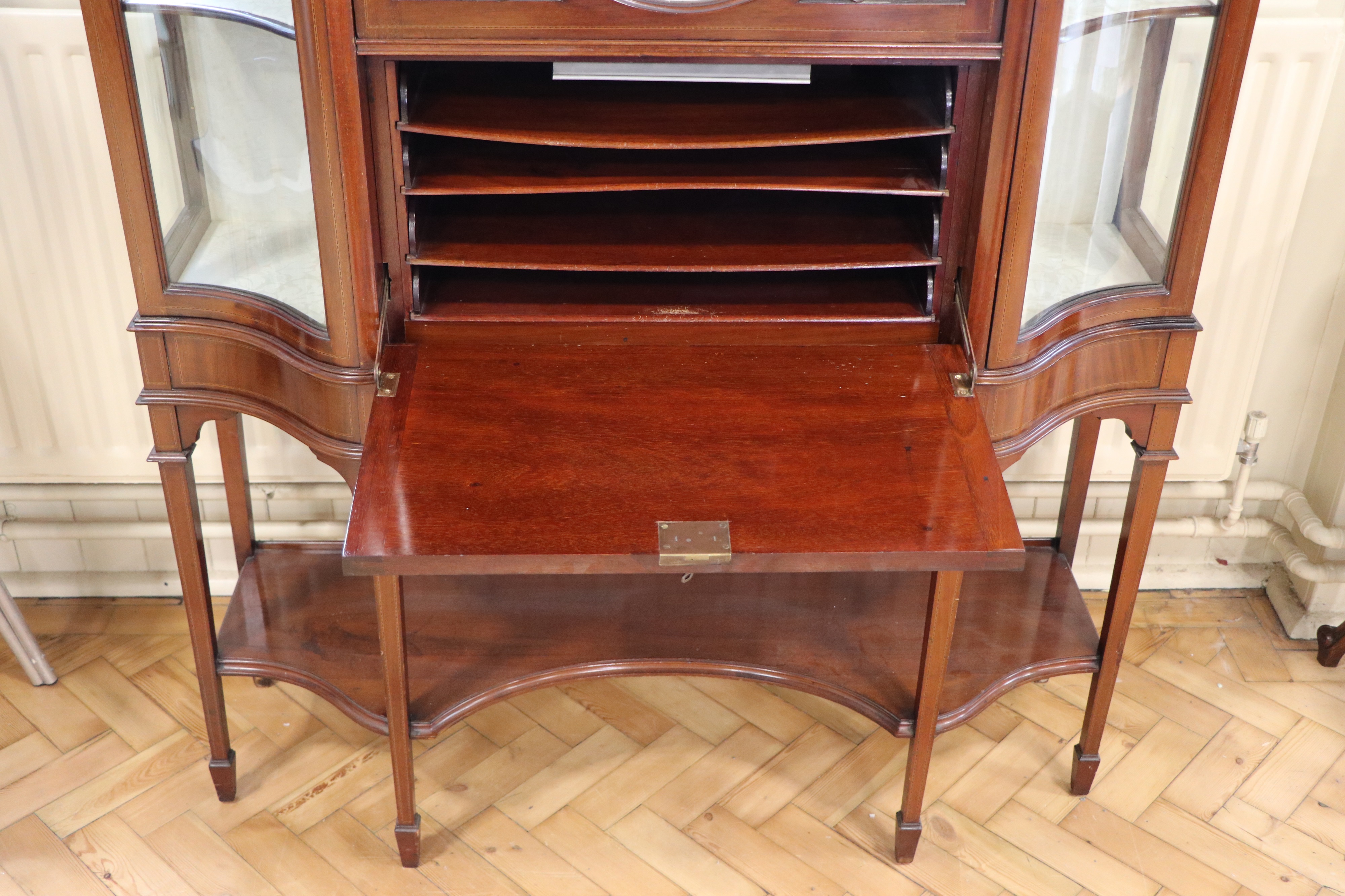 A late 19th / early 20th Century string-inlaid and carved mahogany display cabinet, 123 cm x 44 cm x - Image 2 of 5