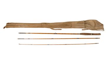A John Forrest of London split cane fly fishing rod, 9' in three sections with spare top