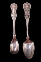 Two Scottish Victorian silver Queen's pattern tea spoons, William Corbett and one other maker (