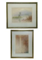 Ginnosuke Yokouchi (Japanese, 1870-1942) Two impressionistic, hazy landscapes depicting a figure