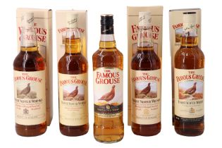 Five bottles of The Famous Grouse Scotch Whisky, three boxed, 1L, 75 cl and three 70 cl