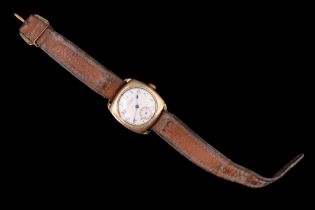 A 1930s Waltham 9 ct gold wristwatch having a crown-wound 21-jewel Riverside movement, tonneau case,