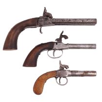 Three Victorian percussion pistols, (a/f)