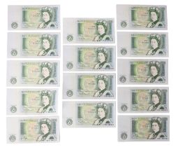 A group of Bank of England Somerset and Page one pound banknotes including two pairs and a quartet