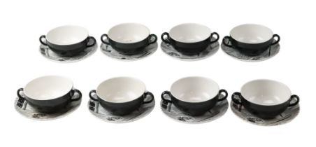A set of eight 1950s/1960s Homemaker soup bowls and stands, [Design by Enid Seeney (1931-2011),