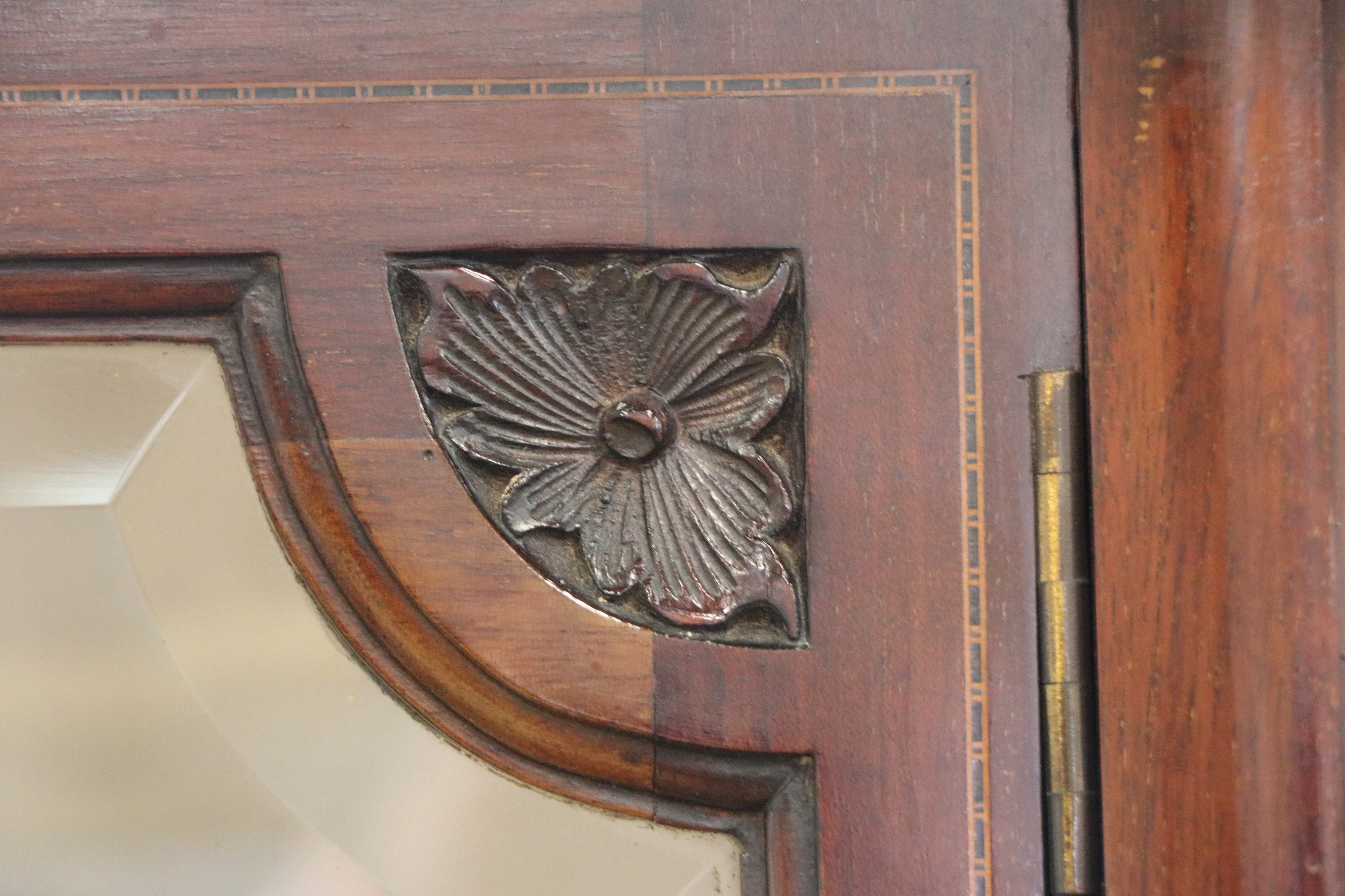 A late 19th / early 20th Century string-inlaid and carved mahogany display cabinet, 123 cm x 44 cm x - Image 4 of 5