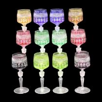 A set of twelve flashed and cut wine / Hock glasses in the style of Waterford Crystal, 20.5 cm