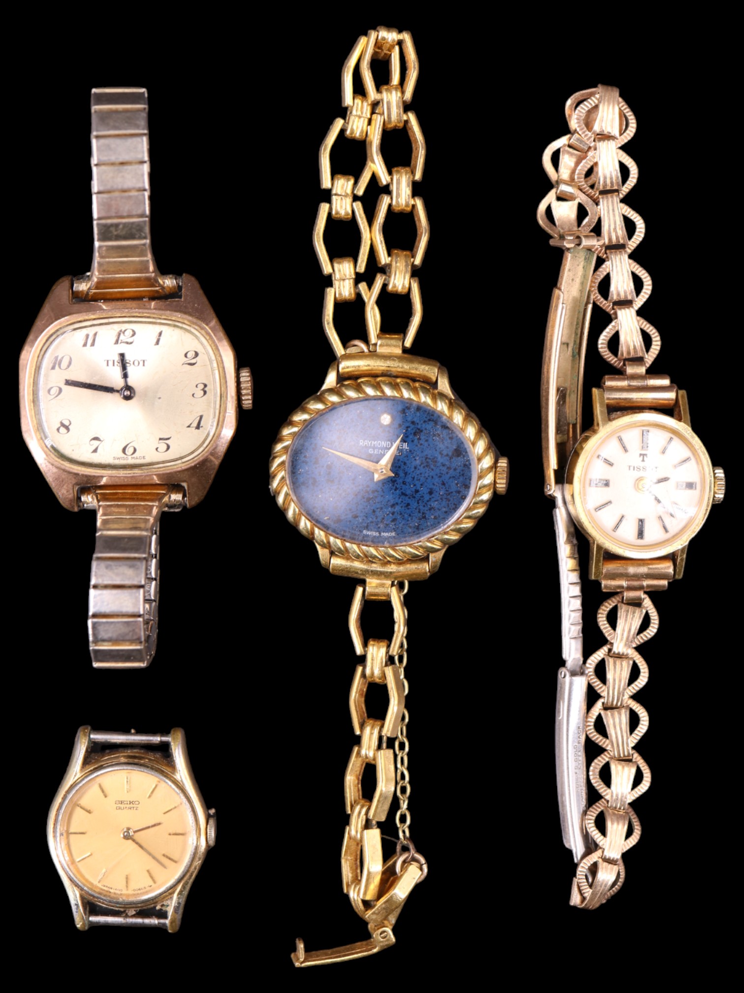 Ladies' Tissot, Raymond Weil and Seiko wristwatches