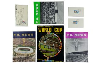 Three QEII commemorative World Cup 1966 stamp covers together with four magazines including "F A