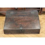 A George I Westmorland carved oak desk box, dated 1725, 66 cm x 47 cm x 30 cm