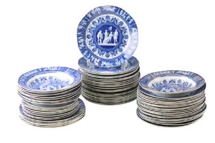 A large quantity of George III Minton Kirk series or similar Greek pattern blue-and-white transfer-