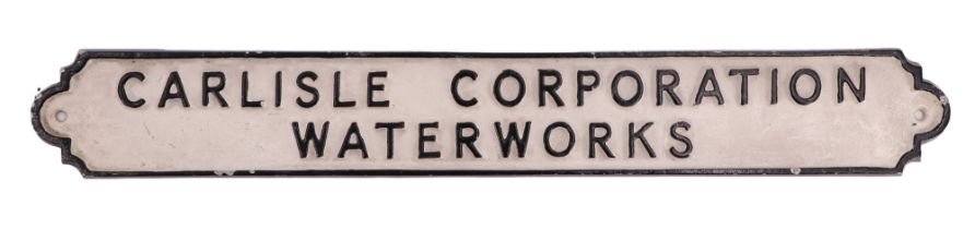 A mid-20th Century Carlisle Corporation Waterworks metal door sign, 36 x 5 cm