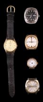 Five wristwatches, comprising a Cronel having a 21-jewel crown-wound movement, a silver 1920s