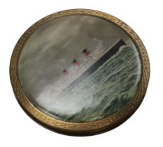 A Stratton RMS Queen Mary souvenir powder compact, circa 1950s